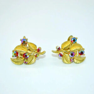 CROWN TRIFARI Gold Tone Aurora Borealis Dark Pink